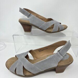 Coldwater Creek Womens 7 Wide 'Walk with Me' Grey Suede Slingback Comfort Heels